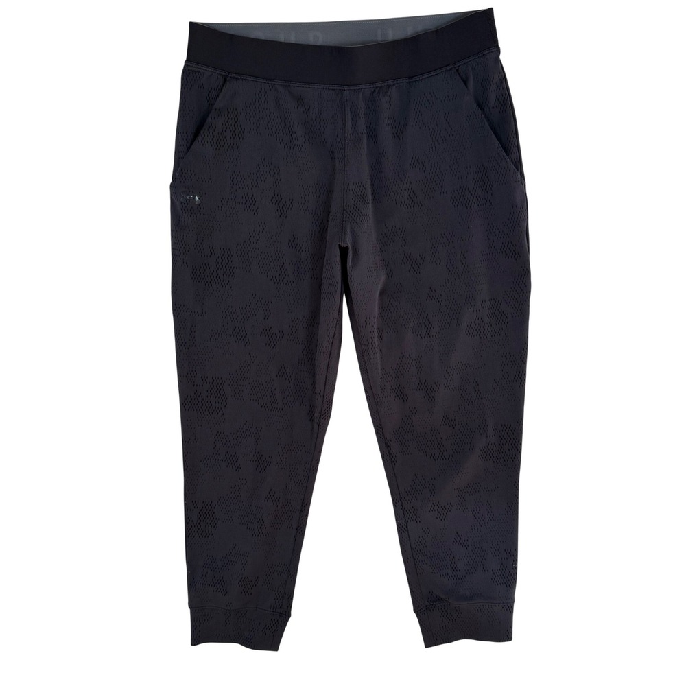 UNDER ARMOUR Women's Black Mesh Animal Print Capri Jogger Pants Athletic, Medium